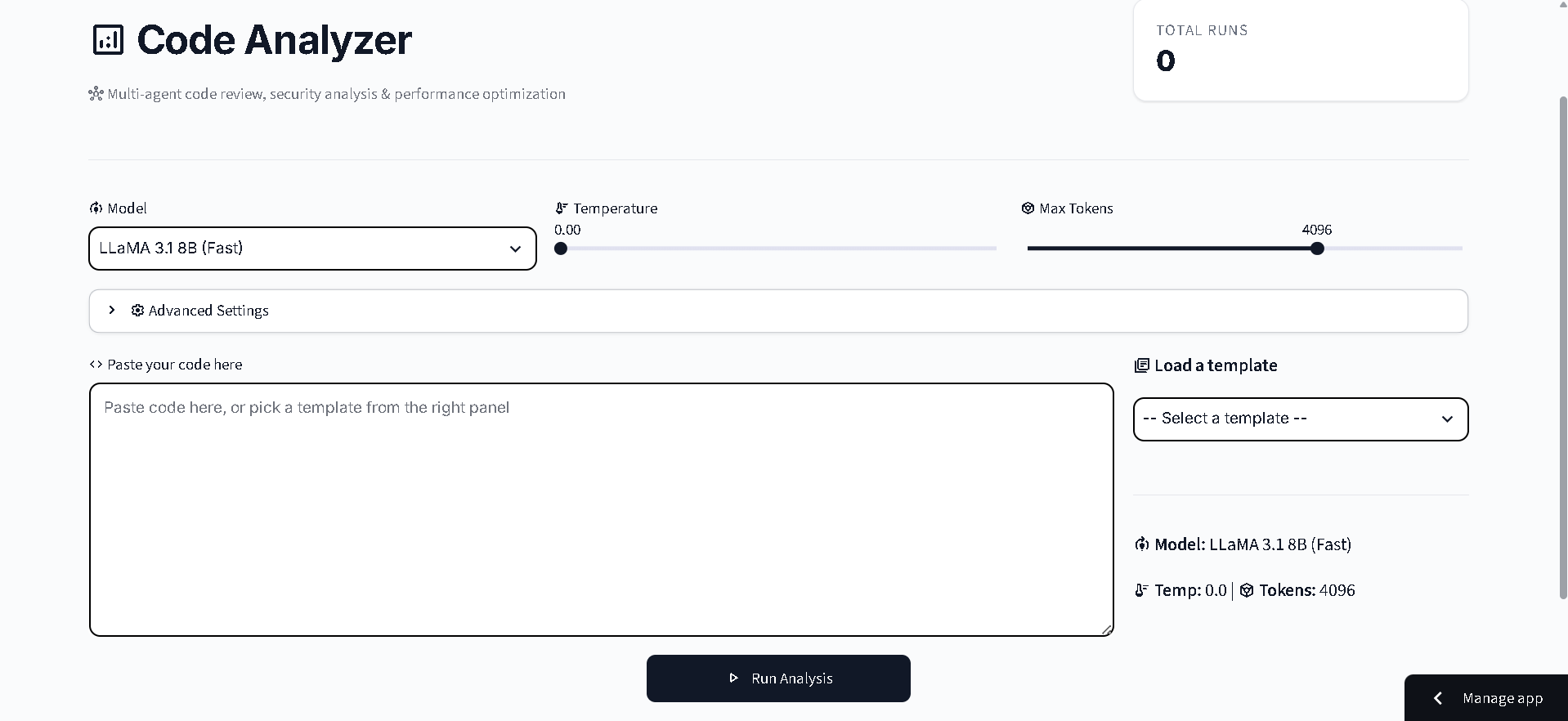 Agentic AI Code Analyzer Interface