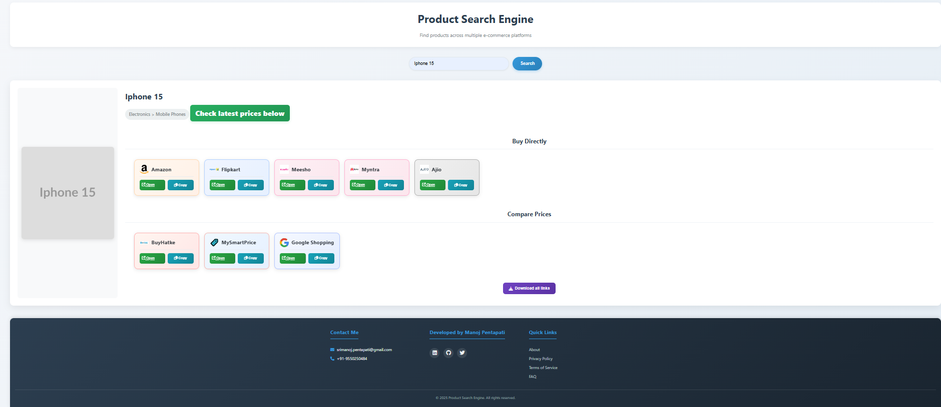 Product Search Engine Screenshot